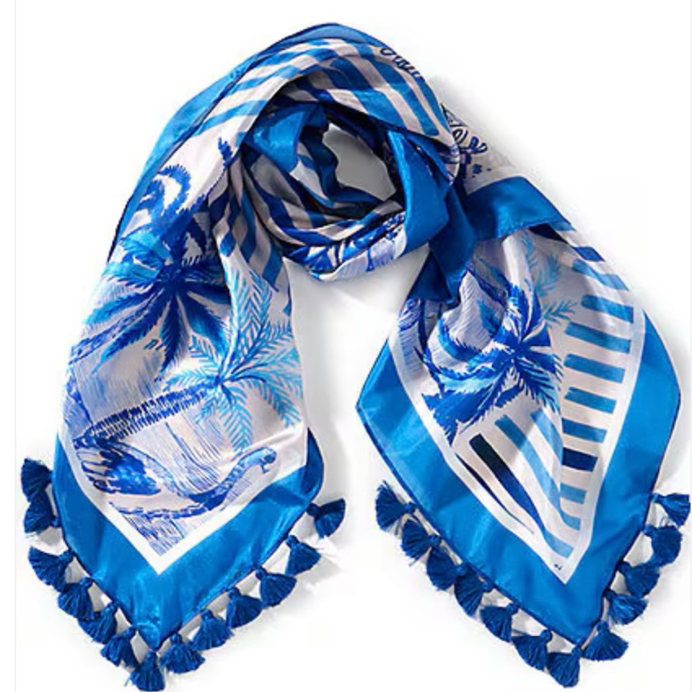 NWT GEMMA LAYNE 100% Silk Scarf Blue Bird Tree Print Women’s Elegant Accessory